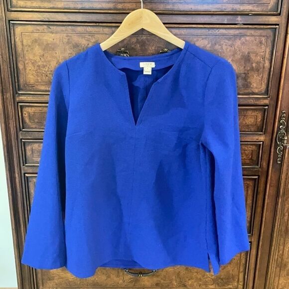 J Crew blue v neck woman’s blouse - Picture 1 of 8